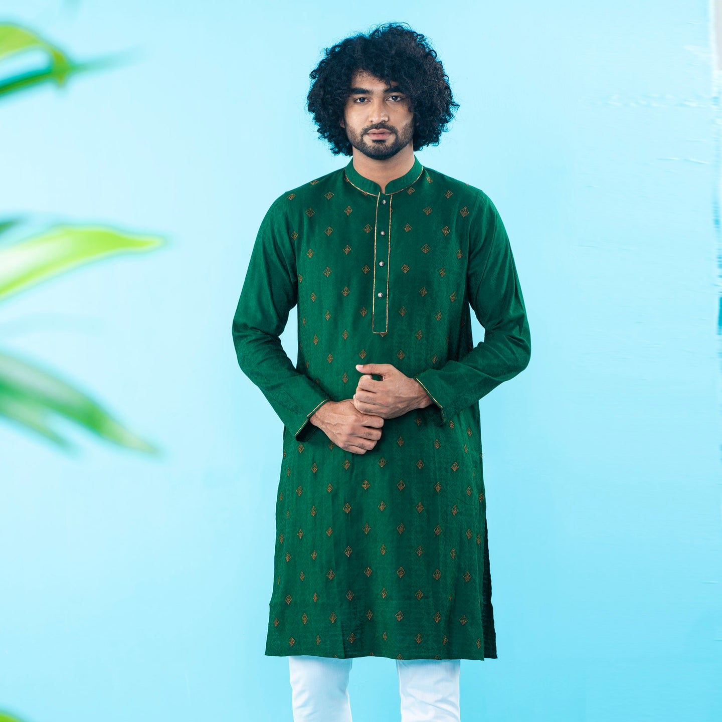 Mens Embroidery Panjabi- Green