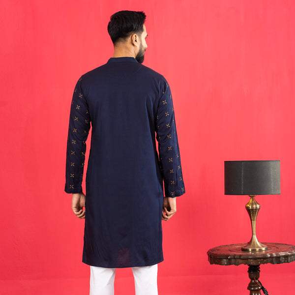 Mens Navy Full Embroidery Panjabi