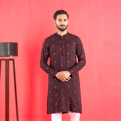 Mens Embroidery Panjabi- Coffee