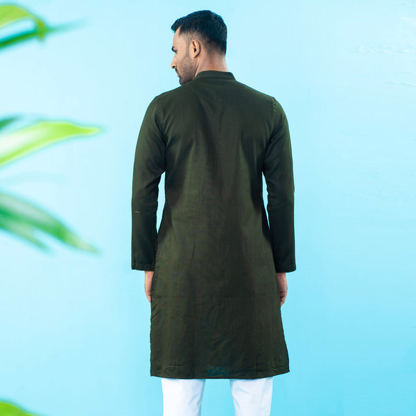 Mens Embroidery Panjabi- Olive