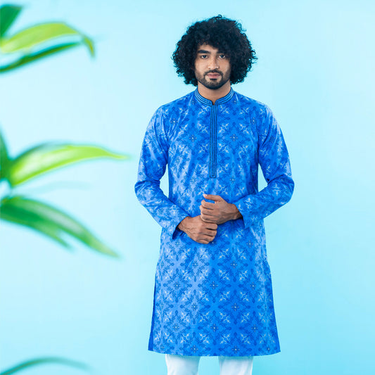 Mens Embroidery Panjabi- Blue
