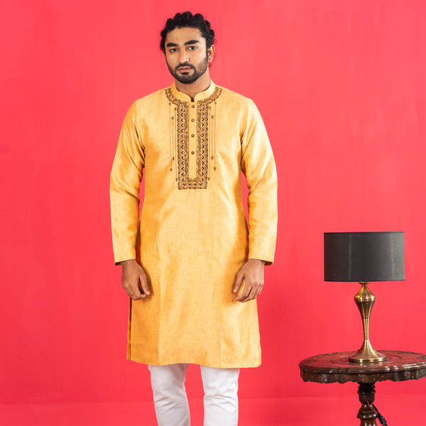 Men's Golden Embroidered Panjabi