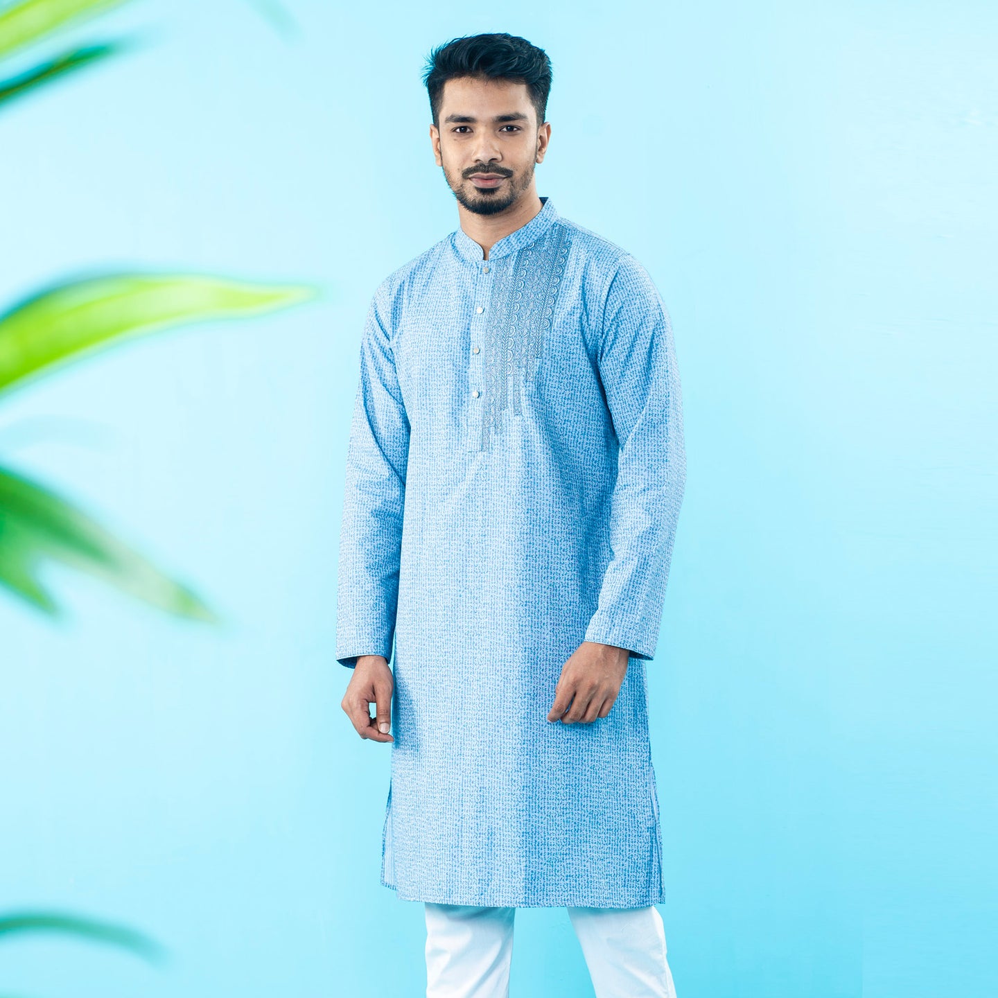 Mens Embroidery Panjabi- Blue