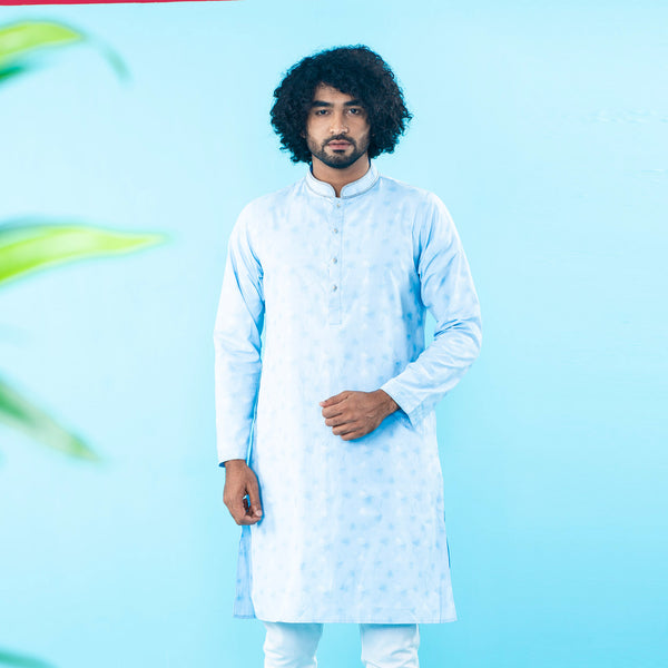 Men's Blue Embroidered Panjabi