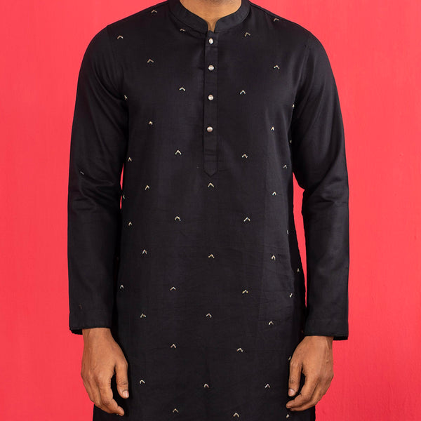 Men's Embroidered Black Panjabi