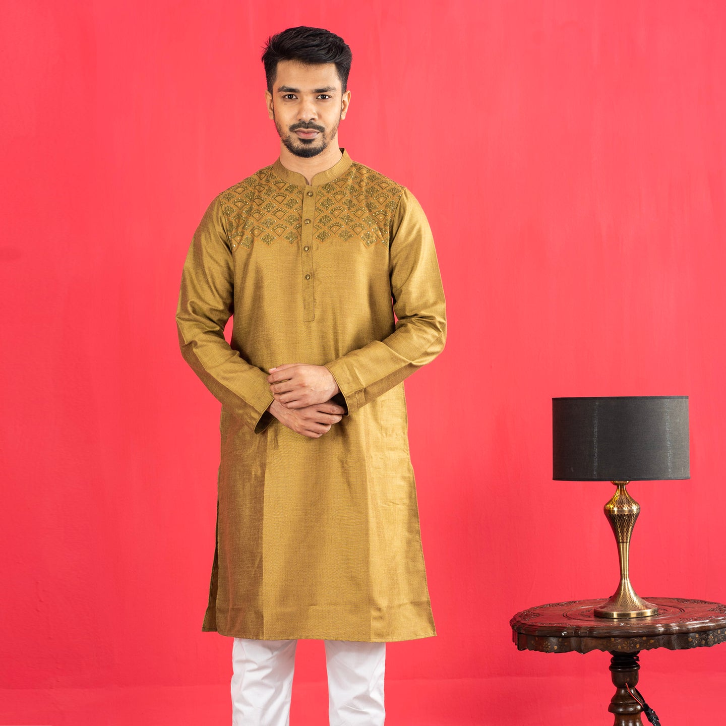 Mens Karchupi Panjabi- Olive