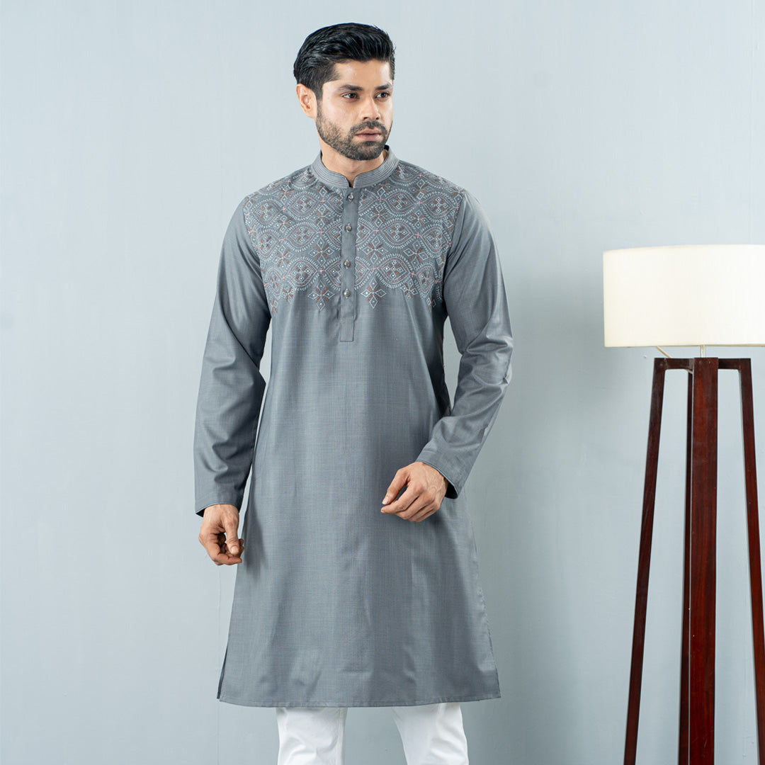 Mens Karchupi Panjabi- Ash