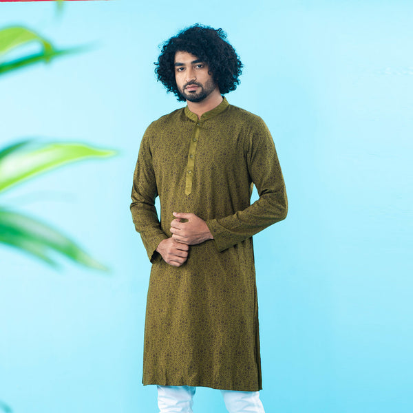 MENS PANJABI-OLIVE GREEN