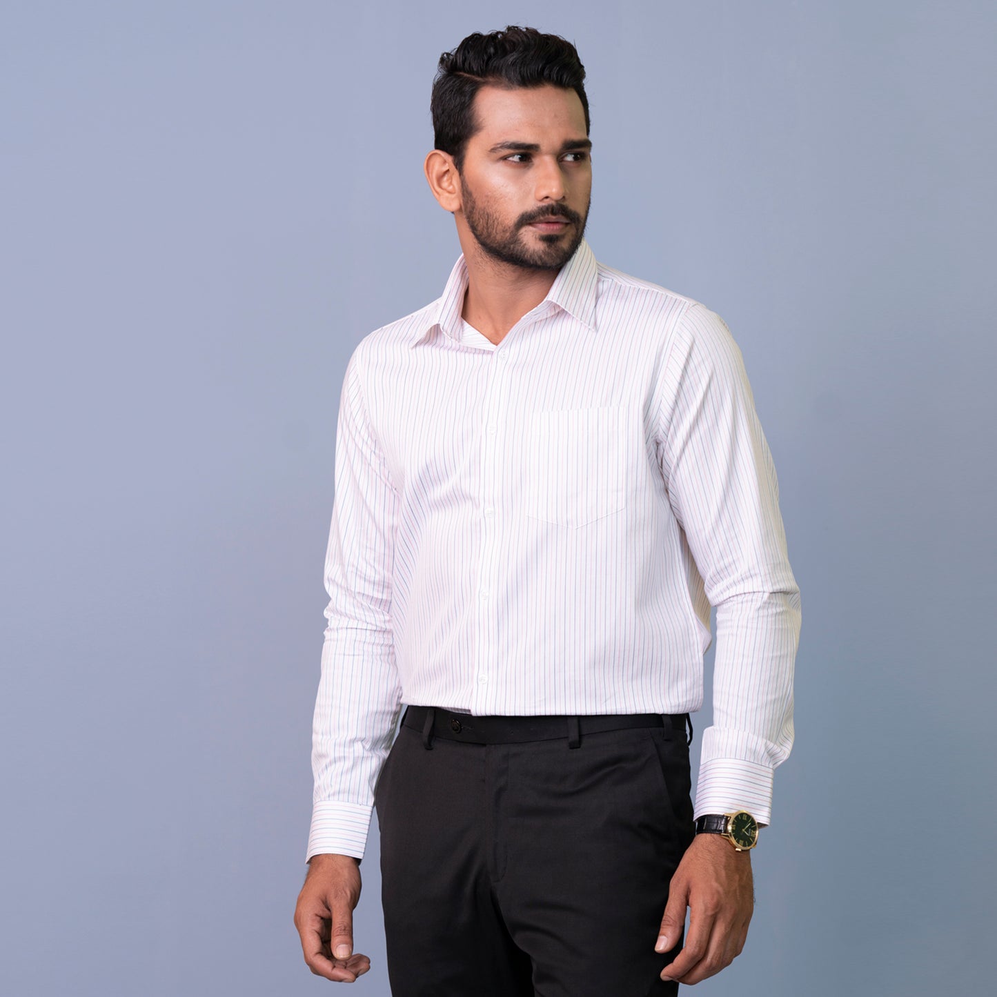 Mens Formal Shirt-Wht Pink Bule