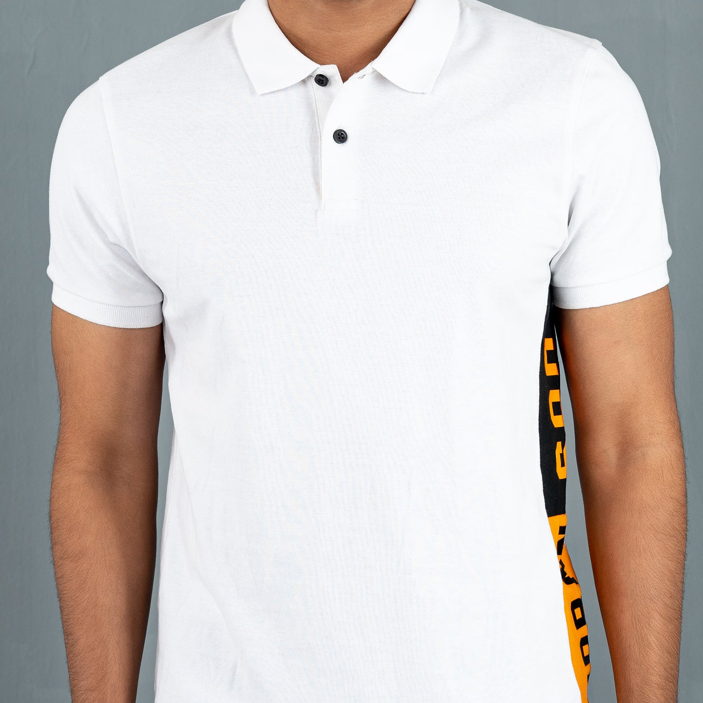 Mens White Contrast Polo