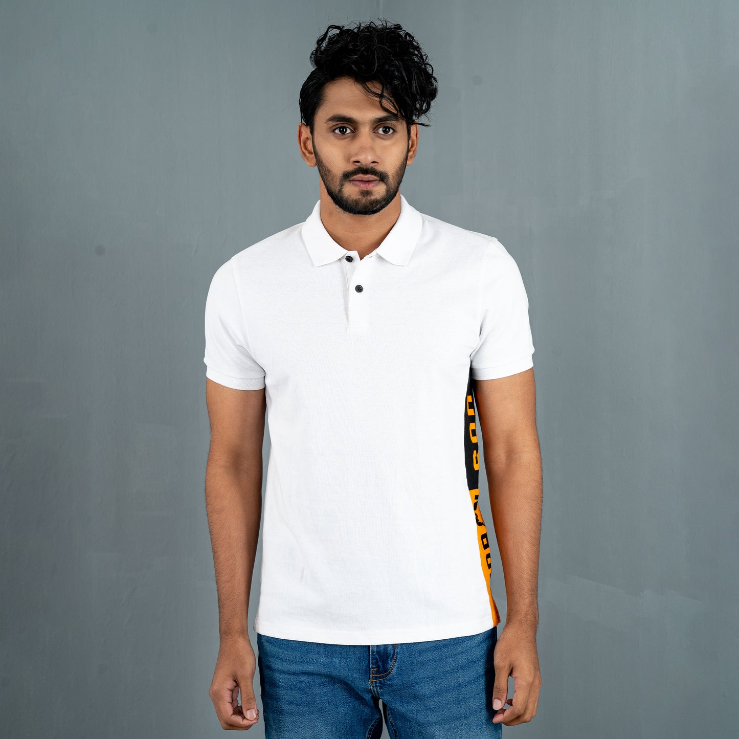 Mens White Contrast Polo