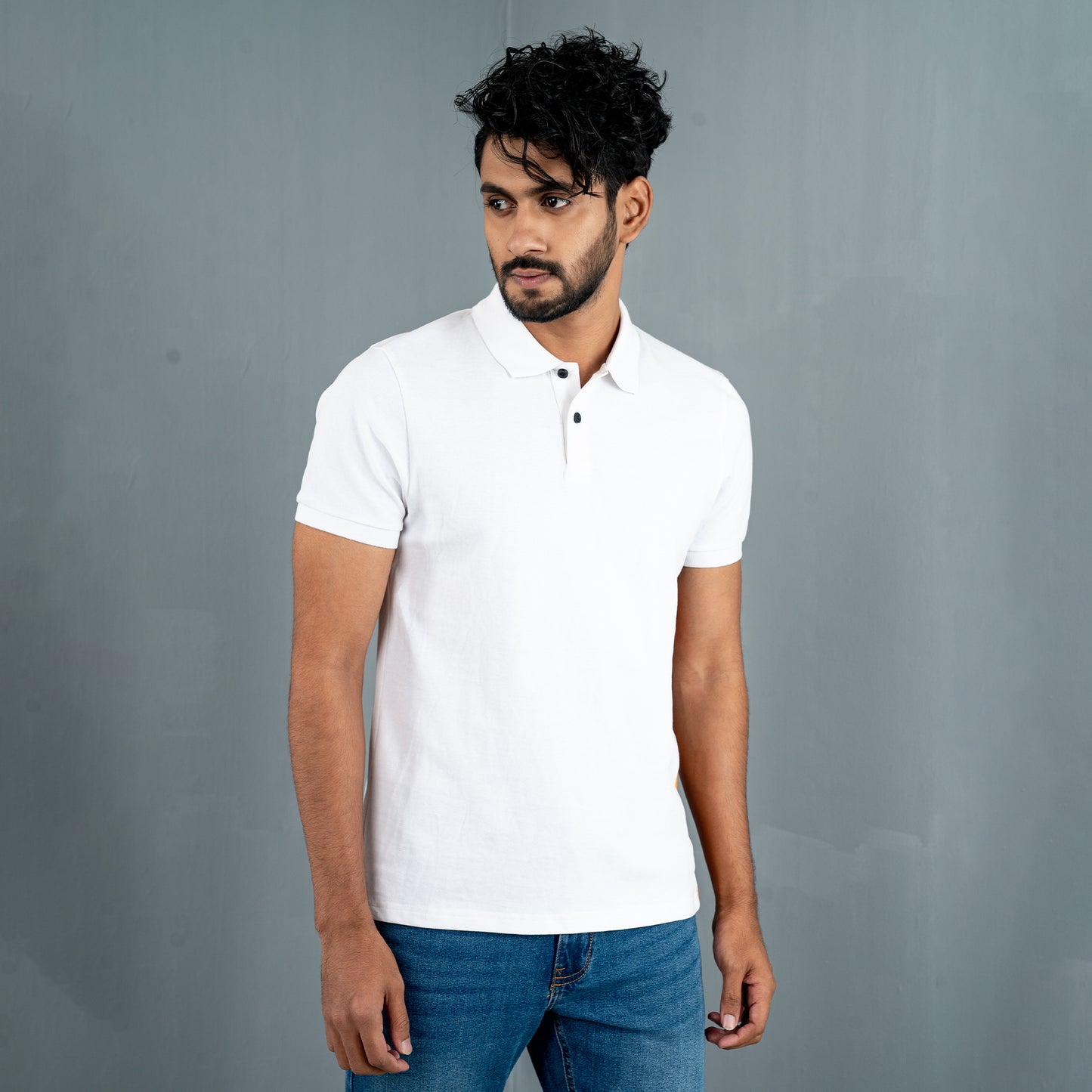 Mens White Contrast Polo