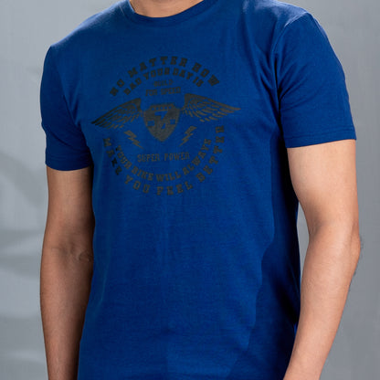 Mens Blue Chest Print T-Shirt