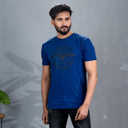 Mens Blue Chest Print T-Shirt