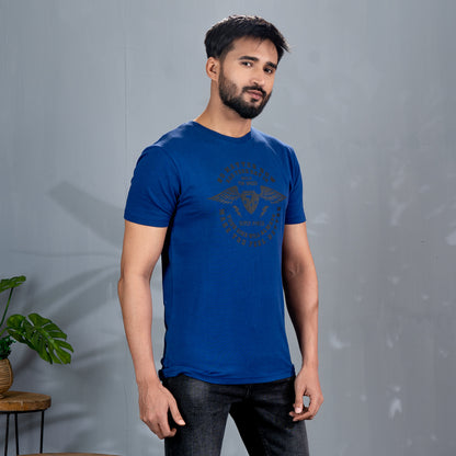 Mens Blue Chest Print T-Shirt